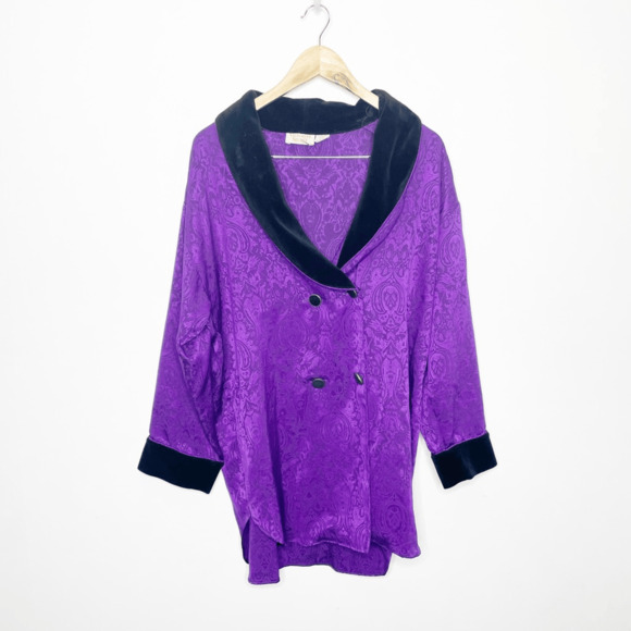 VINTAGE 90s Victoria's Secret Gold Label Paisley Purple Robe velvet womens S - Picture 2 of 6